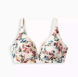 torrid Floral Print T-Shirt Bra in Cream with Pink & Teal Accents